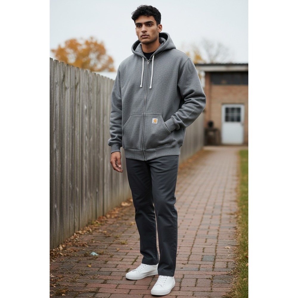 Carhartt Rain Defender Paxton Heavyweight Full Zip Hoodie Gray Mens Large